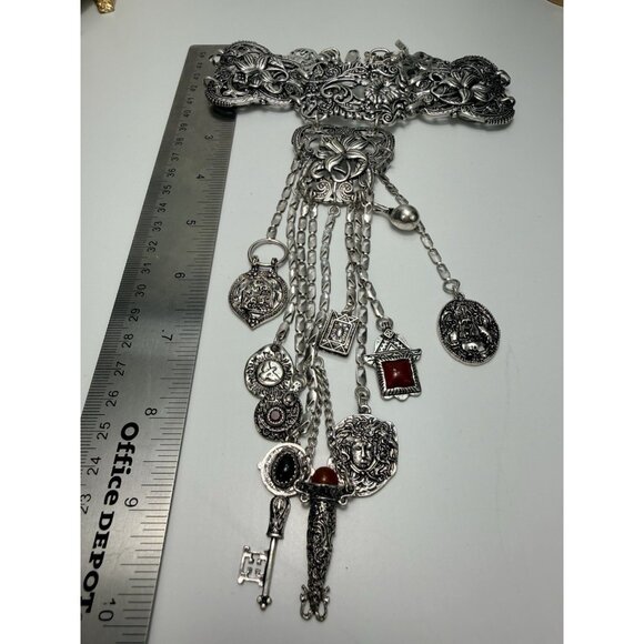 Zara Silver Filigree Statement Necklace Charm Medallion Chains NWOT Pretty - Picture 3 of 10